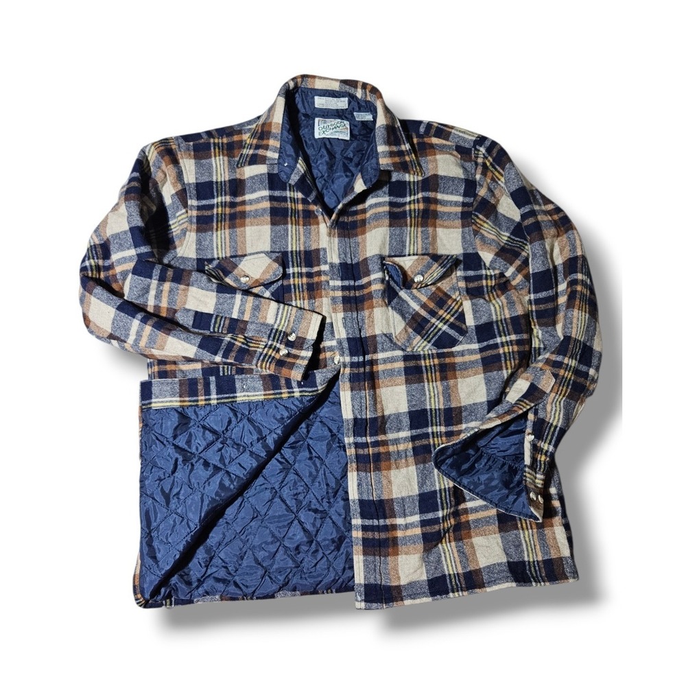 Vintage Outdoor Exchange Mens L Flannel Quilted Lined Wool Blend Shacket Plaid
